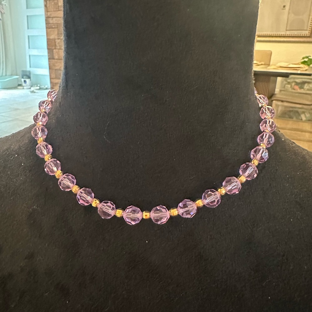 Swarovski Purple Beaded Necklace with Gold Accent - Women Jewelry